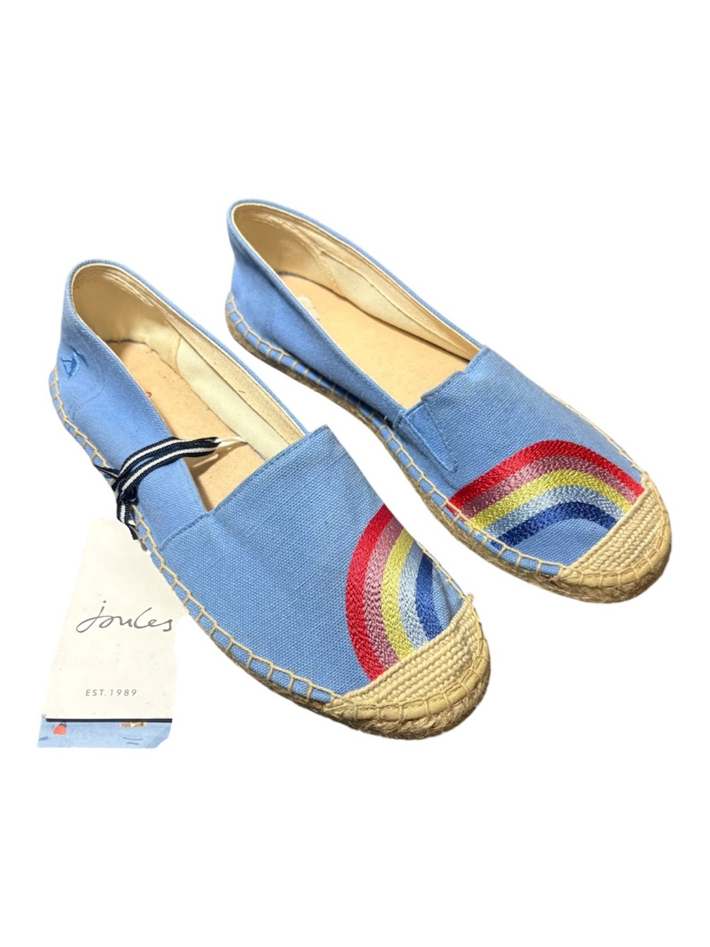 JOULES Rainbow Embroidered Blue Espadrille Flats